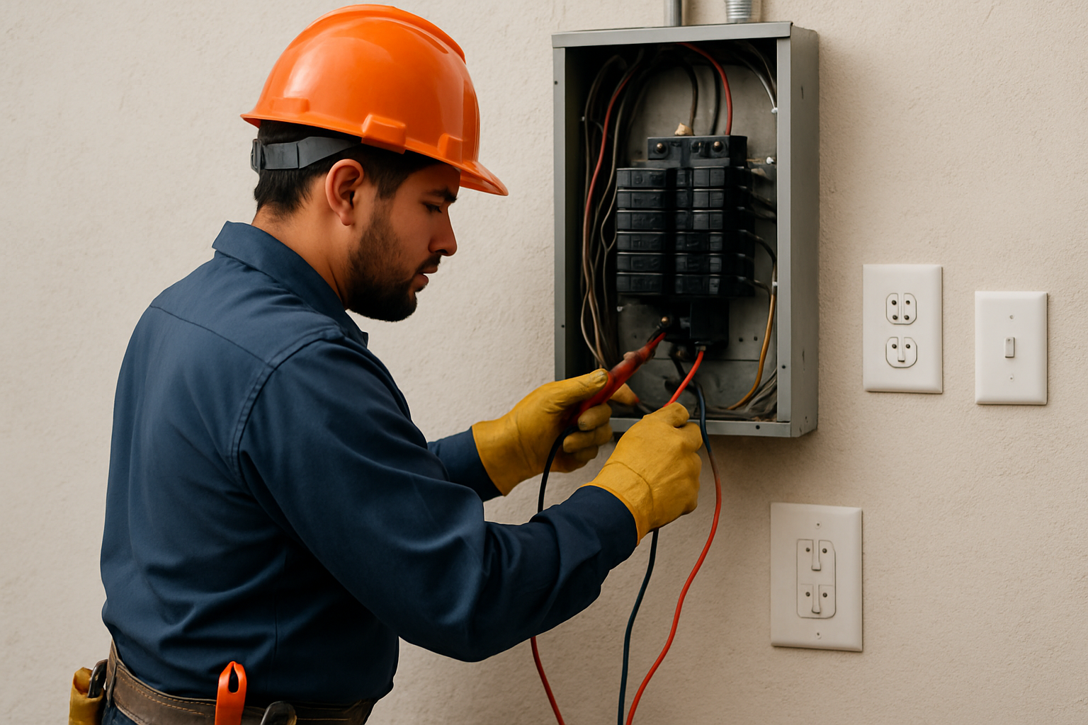Electricista revisando una instalación eléctrica residencial Electricista revisando una instalación eléctrica residencial