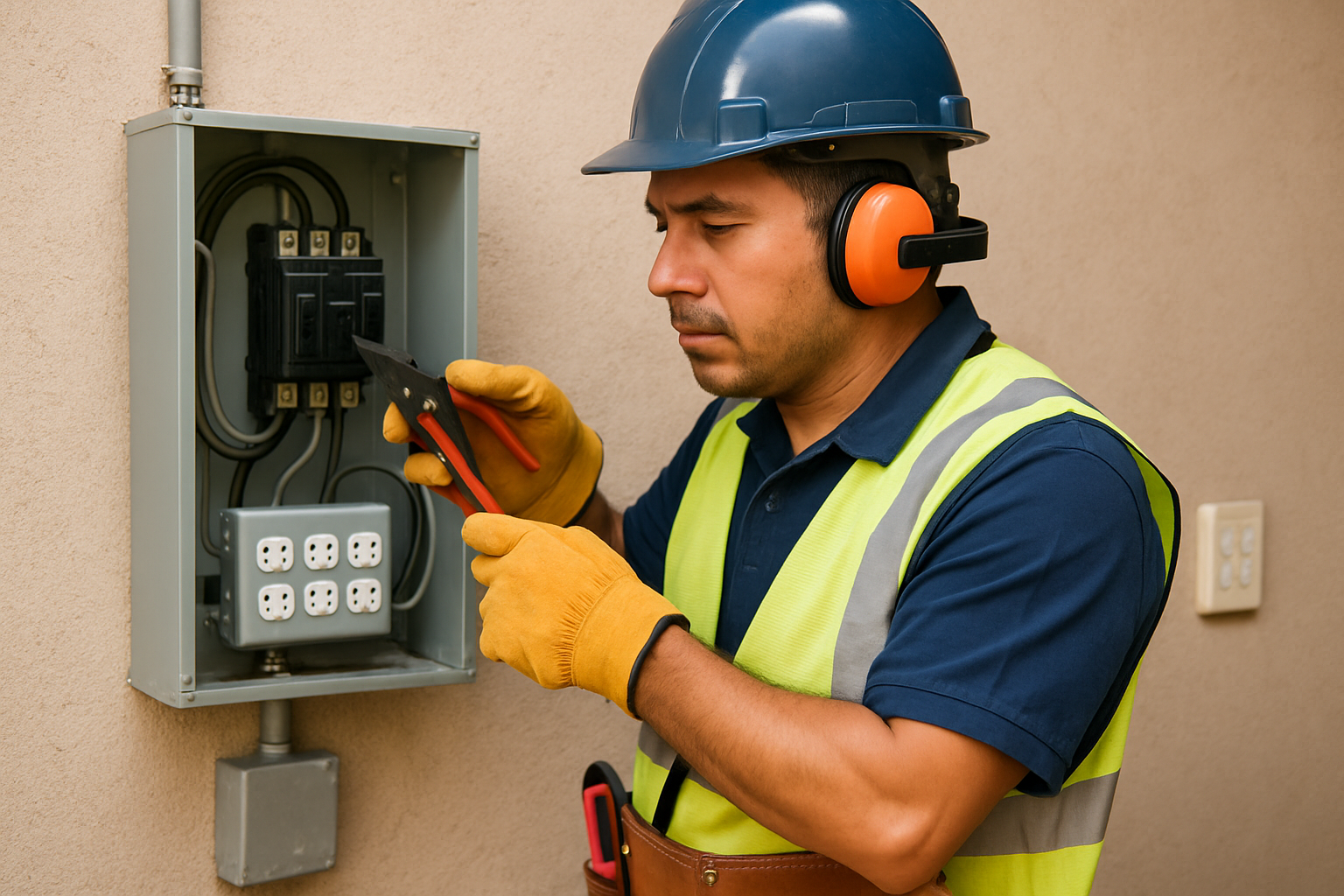 Electricista revisando una instalación eléctrica residencial